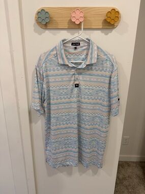 Bad Birdie Men’s Pastel Aztec Polo - Light Blue & Pink